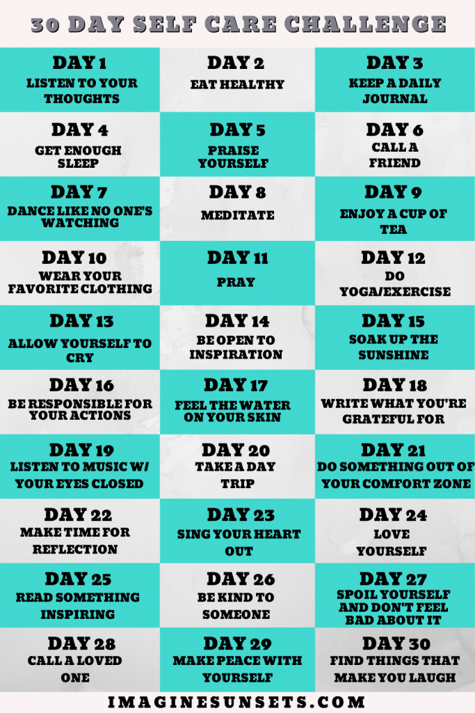 30 Day Self Care Challenge Mind Body Soul Imagine Sunsets